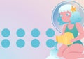 Composition of aquarius figure with eight blue circles on pale pink background