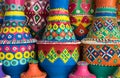 Composition of artistic painted clorful handcrafted pottery vase Royalty Free Stock Photo