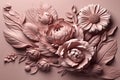 Composition of ash pink artificial flowers on a ash pink background. Generative AI