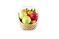 Composition assorted fresh fruits bamboo wicker basket on white background fruit health food isolated Royalty Free Stock Photo