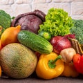 Composition with assorted organic vegetables and fruits. Royalty Free Stock Photo