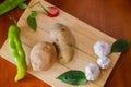 Composition with assorted raw organic vegetables. Detox diet, carrots, garlic and peppers. Royalty Free Stock Photo