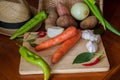 Composition with assorted raw organic vegetables. Detox diet, garlic and peppers. Royalty Free Stock Photo