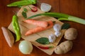 Composition with assorted raw organic vegetables. Detox diet, garlic and peppers. Royalty Free Stock Photo