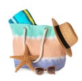 Composition with bag and beach accessories Royalty Free Stock Photo