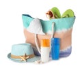 Composition with bag and beach accessories Royalty Free Stock Photo