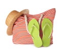 Composition with bag and beach accessories Royalty Free Stock Photo