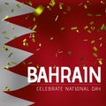 Composition of bahrain national day text over confetti and flag of bahrain