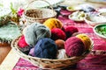 Composition of balls of wool in a traditional settlement in Peru Royalty Free Stock Photo