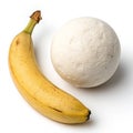 Composition with banana and plaster sphere Royalty Free Stock Photo
