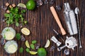 Composition with bartending tools and ingredients