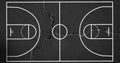 Composition of basketball court over grey cracked distressed surface