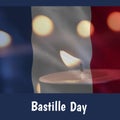 Composition of bastille day text over lit candle and flag of france Royalty Free Stock Photo