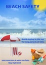 Composition of beach safety text over beach and seaside