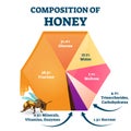 Composition of bee honey vector illustration. Labeled food structure scheme