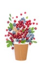 Composition - a berry fountain from a brown cup Royalty Free Stock Photo