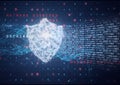 Composition of binary coding and cyber attack warning text over online security shield Royalty Free Stock Photo