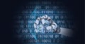 Composition of binary coding data processing over robot holding globe Royalty Free Stock Photo