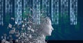 Composition of binary coding and exploding human bust Royalty Free Stock Photo