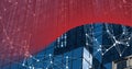 Composition of binary coding and networks of connections over cityscape Royalty Free Stock Photo