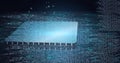 Composition of binary coding over computer circuit board Royalty Free Stock Photo