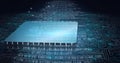 Composition of binary coding over computer circuit board Royalty Free Stock Photo