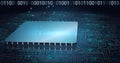 Composition of binary coding over computer circuit board Royalty Free Stock Photo