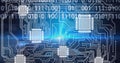 Composition of binary coding over computer processor circuit board Royalty Free Stock Photo