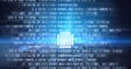 Composition of binary coding over computer processor circuit board Royalty Free Stock Photo