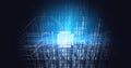 Composition of binary coding over computer processor circuit board Royalty Free Stock Photo