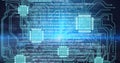 Composition of binary coding over computer processor circuit board Royalty Free Stock Photo