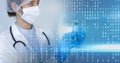 Composition of binary coding over doctor with syringe in face mask