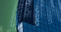 Composition of binary coding over modern office building and green edge Royalty Free Stock Photo