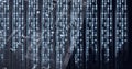 Composition of binary coding processing over computer circuit board Royalty Free Stock Photo