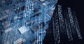 Composition of binary coding processing over computer circuit board Royalty Free Stock Photo