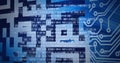 Composition of binary coding processing over computer circuit board Royalty Free Stock Photo