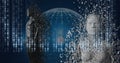 Composition of binary coding processing over exploding human busts and globe Royalty Free Stock Photo