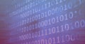 Composition of binary coding processing over purple background Royalty Free Stock Photo