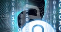 Composition of binary coding and security padlock over computer circuit board Royalty Free Stock Photo