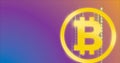 Composition of bitcoin symbol over binary coding on purple background