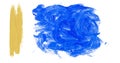Composition of blue and brown paint marks on white background Royalty Free Stock Photo