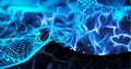 Composition of blue glowing mesh network of connections on blue background