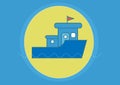 Composition of blue ship with yellow sun on blue background Royalty Free Stock Photo