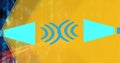 Composition of blue speakers over yellow background