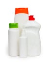 Composition of bottles of cleaners household chemicals isolated on a white background Royalty Free Stock Photo