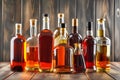 Composition of bottles of various alcoholic beverages Royalty Free Stock Photo