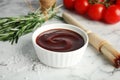 Composition with bowl of barbecue sauce Royalty Free Stock Photo
