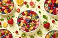 composition bowl with summer fruit and berry salad on yellow background, Generative AI Royalty Free Stock Photo