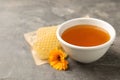 Composition with bowl of tasty fresh honey Royalty Free Stock Photo