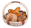 Composition of bread and rolls in wicker basket Royalty Free Stock Photo